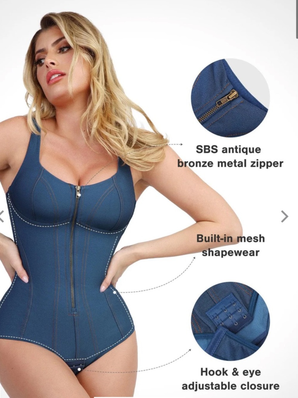 Denim Blue Shapewear Tummy Control Corset Bodysuit Size Small *NWT